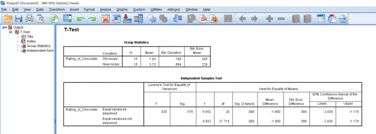 Screenshot of SPSS document