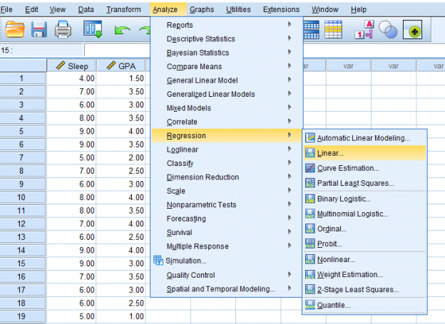 Screenshot of SPSS document